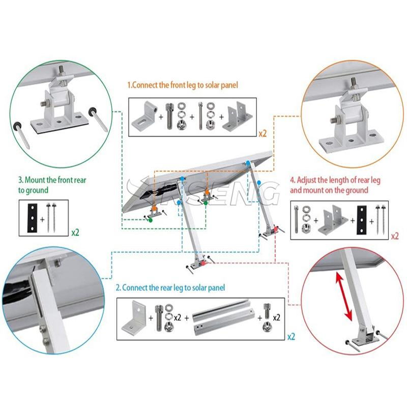 Supports de montage d'inclinaison de panneau solaire à Angle réglable, cadre en aluminium, Structure de support de panneau PV pour un panneau