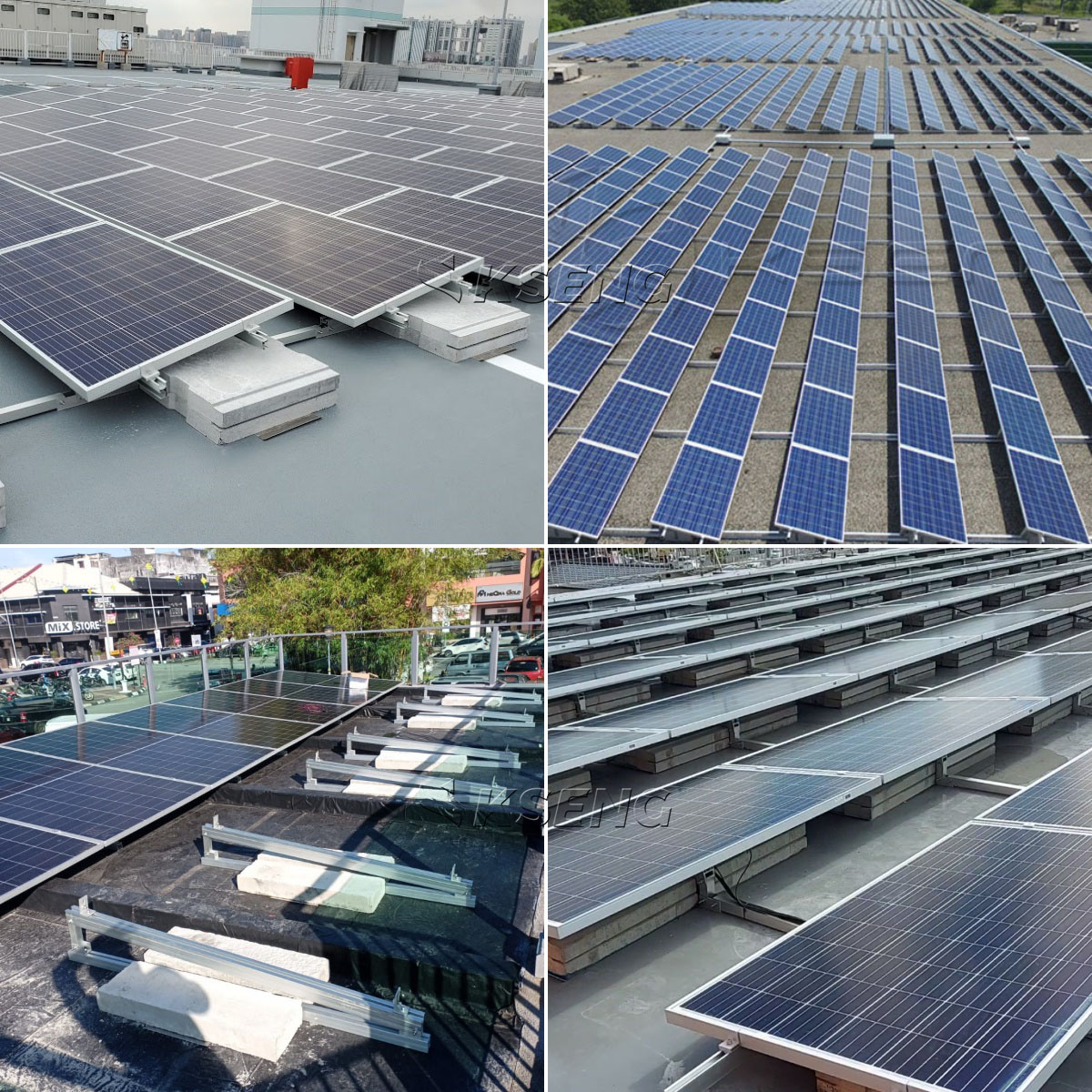 Montage solaire &agrave; ballast triangulaire sur toit plat