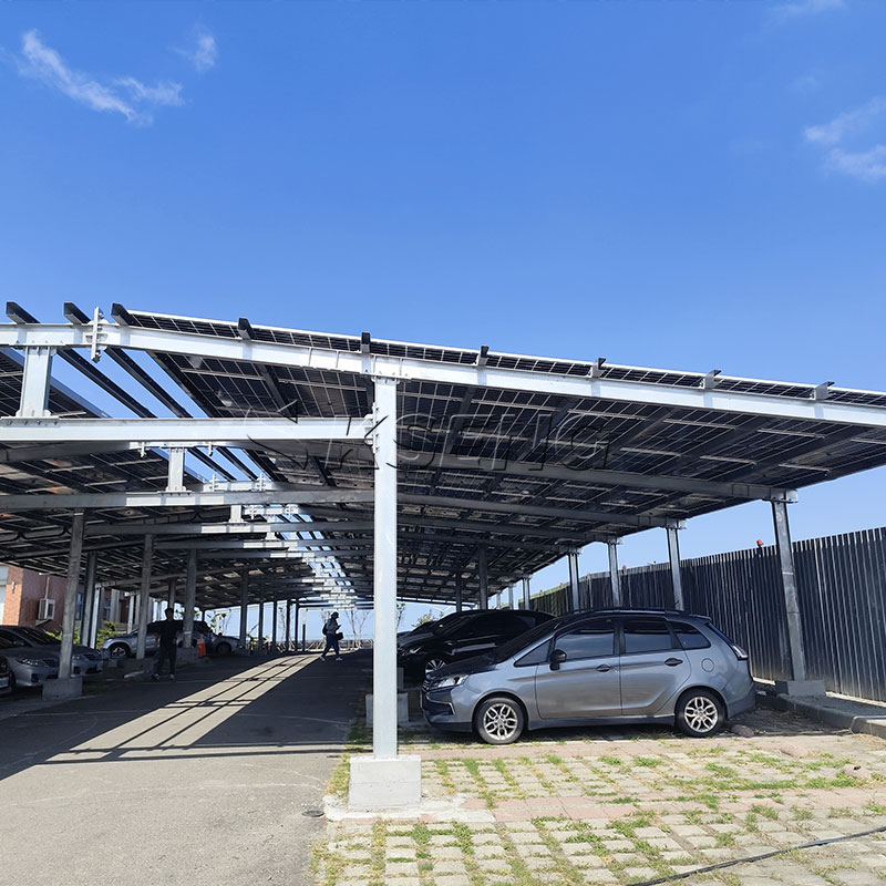Abri solaire en acier au carbone galvanis&eacute; Kseng - Syst&egrave;me d'auvent de stationnement solaire durable