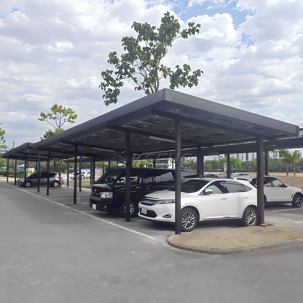Syst&egrave;me de rayonnage pour abri de voiture solaire, structure en aluminium imperm&eacute;able, coupe-vent et durable