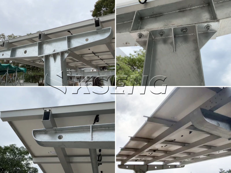 Grand parking solaire commercial avec abris d'auto en porte-&agrave;-faux en acier au carbone