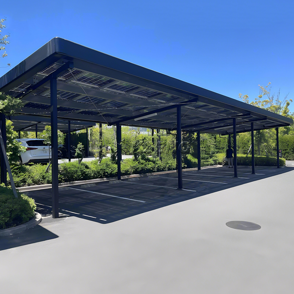 Syst&egrave;me de rayonnage pour abri de voiture solaire, structure en aluminium imperm&eacute;able, coupe-vent et durable