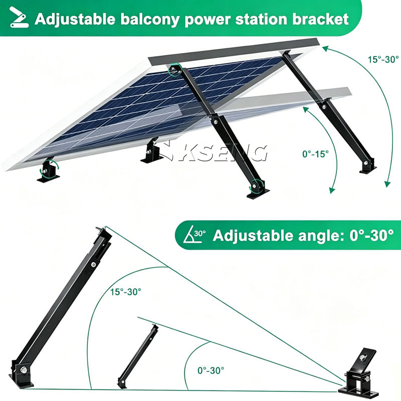 KSENG Supports solaires en aluminium Support de pied avant et arri&egrave;re r&eacute;glable (plage d'angle 10-15&deg;, 15-30&deg;, 30-60&deg;)