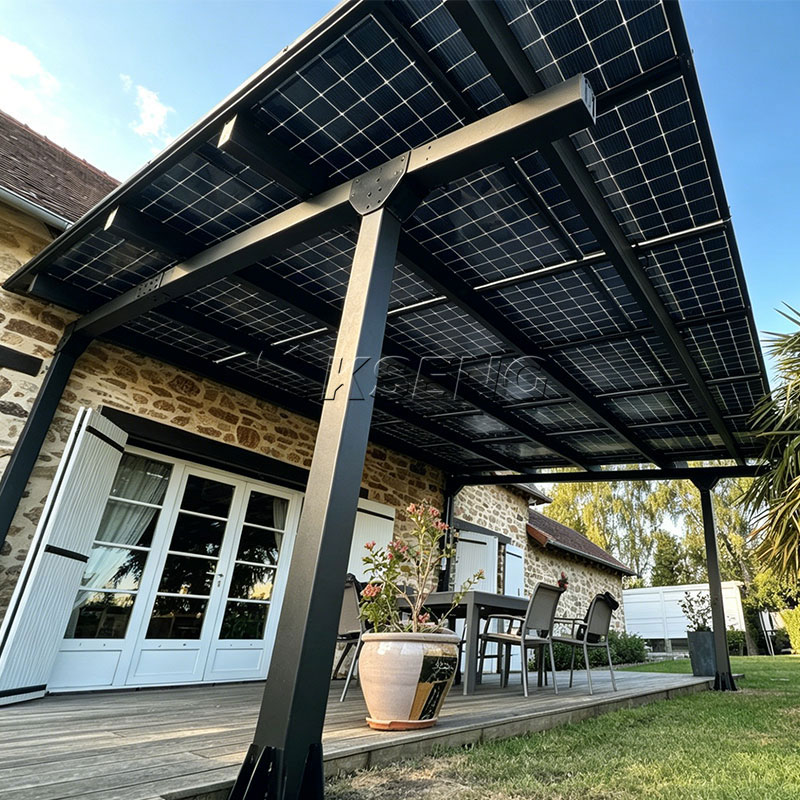 Gros plan-de-Kseng-noir-en-aluminium-pergola-solaire-support-d'abri-de-pluie-structure-de-drainage-pour-un-usage-domestique