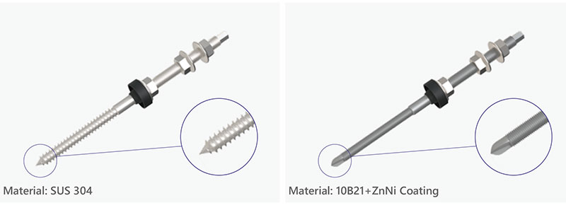 Boulon de suspension en acier inoxydable SUS 304 et boulon de suspension rev&ecirc;tu de Zn-Ni 10B21 pour montage solaire sur toit m&eacute;tallique commercial