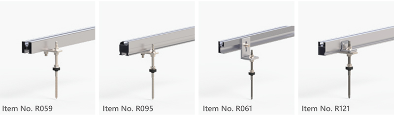 Plusieurs options de rails de montage solaires KSENG (R059, R095, R061, R121) pour toitures m&eacute;talliques