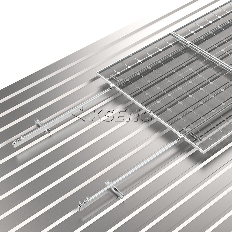 Syst&egrave;me de montage solaire sur toit en m&eacute;tal trap&eacute;zo&iuml;dal avec mini rail de base en U et support de pied en L